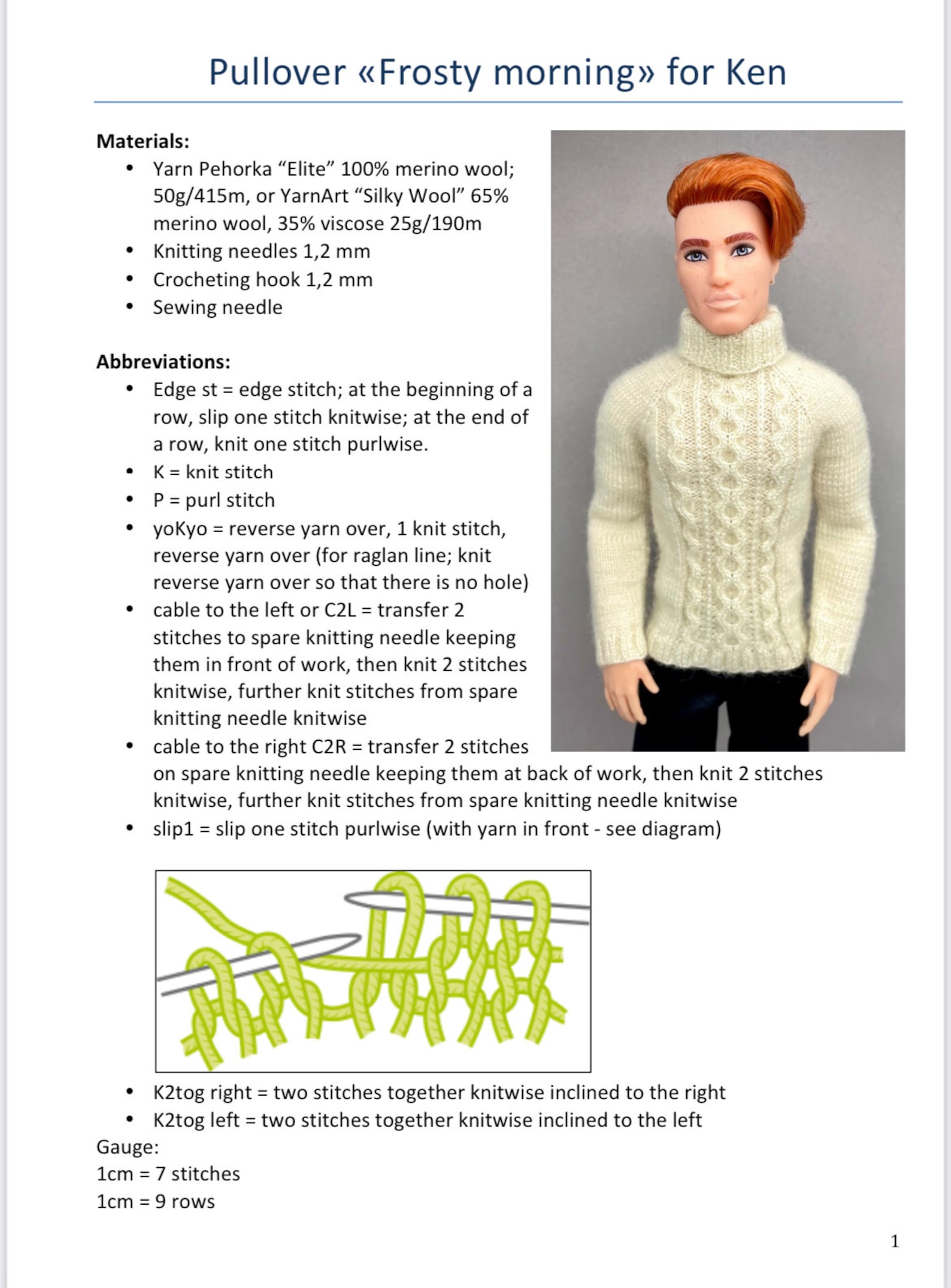 Pattern for doll Ken pullover Knitting Pattern 115 inch doll | Etsy
