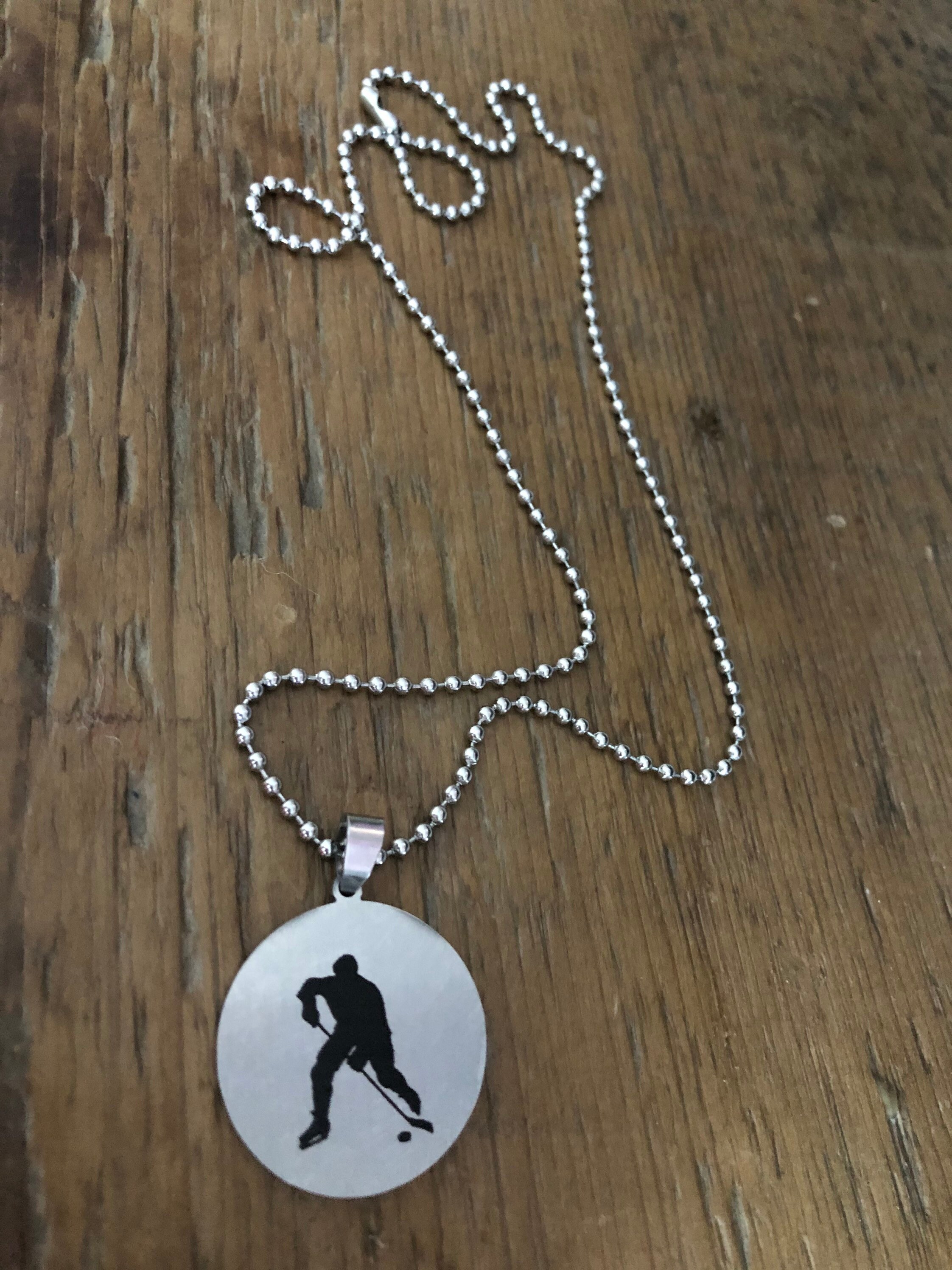 Stainless Steel Hockey Player Necklace Etsy