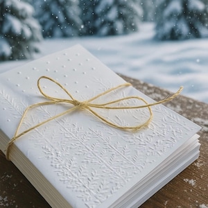 Simple classic but detailed hand made white embossed woods scene with snow Christmas winter cards