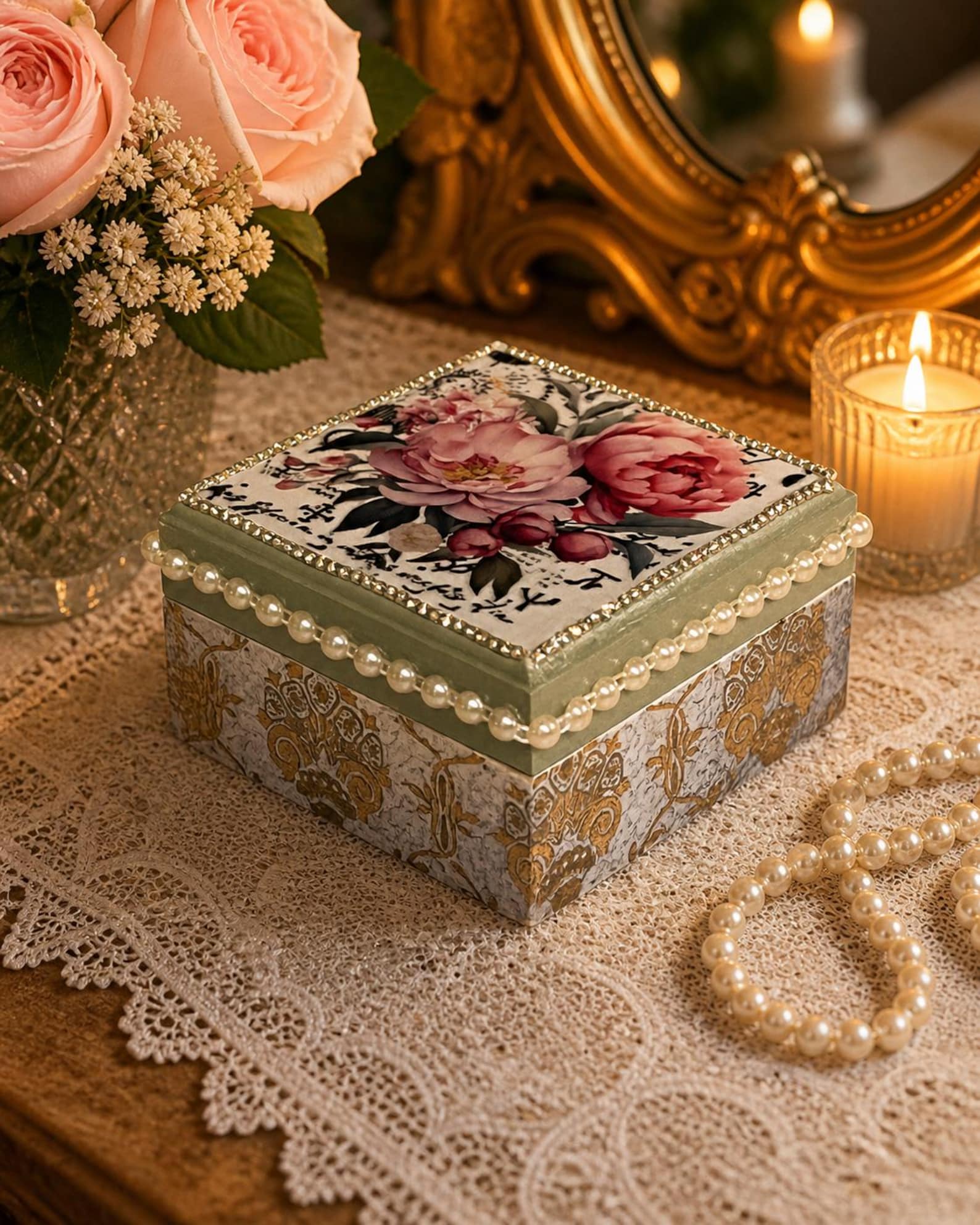 Vintage Floral Keepsake Box With Pearl Trim – Small Jewelry Holder - Etsy