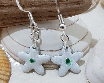 Suffolk enamel daisy flower earrings handmade jewellery white and green UK