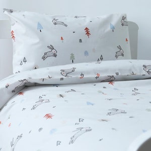 Kids Toddler Organic Cotton Duvet Cover Set | Baby & Toddler  Bedding Set | Woodland Bunny | Duvet Cover Pillow Set | 120 x 150 cm. 47 x 59
