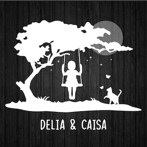 Spielende Katze und schwingendes Mädchen SVG PNG für Cricut und Silhouette, Mädchen und Katze SVG