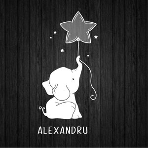 Elefante con globo SVG PNG para Cricut y Silhouette, nombre de elefante Svg, nombre de niña Svg, nombre de niño Svg, plantilla digital para guardería Svg