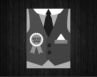Tarjeta del Día del Padre con traje SVG PNG para Cricut y Silhouette, plantilla de tarjeta de esmoquin SVG, tarjeta de camisa con chaleco del Día del Padre SVG, tarjeta del mejor papá SVG