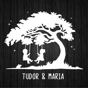 Hermano y hermana en columpios SVG PNG para Cricut y Silhouette, columpio de árbol svg, hermanos svg