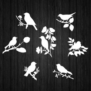 Pacote de pássaros em galhos SVG PNG para Cricut e Silhouette, pássaros de scrapbook SVG, cartão de pássaros SVG, modelo de pássaros SVG, arquivo digital de pássaros cortados