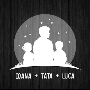 Papa und Kinder Mond Rahmen SVG PNG für Cricut und Silhouette, Vatertag T-Shirt SVG, Vatertag Vorlage SVG, Clipart für Vater und Söhne