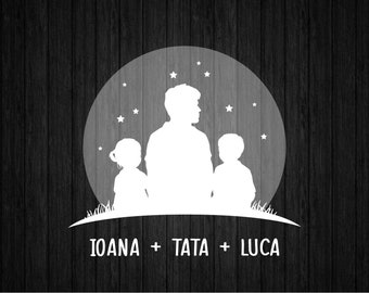 Marco de luna de padre e hijos SVG PNG para Cricut y Silhouette, camiseta del Día del Padre Svg, plantilla del Día del Padre, clipart de padre e hijos