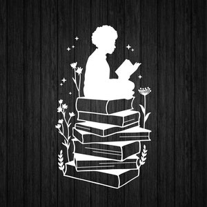 Meisje lezen SVG PNG voor Cricut en silhouet, meisje boekenliefhebber Svg, vrouw lezen Svg, boekenliefhebber Svg, boek stapel Svg, liefde lezen Svg