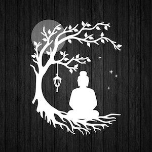 Buddha under a Tree SVG PNG for Cricut and Silhouette, Buddha Template, Buddha Clipart, Buddhism Meditation Svg, Day of Yoga Svg, Vesak Svg