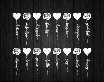 Valentine's Day Words Stem SVG PNG for Cricut and Silhouette, Rose Stem Svg, Words of Affirmation Svg, Motivational Svg, Heart Stem Svg