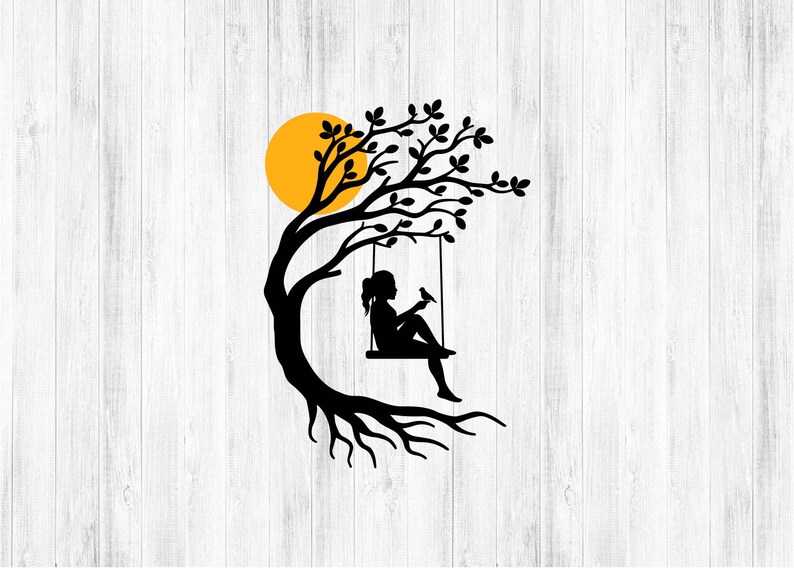 Niña con pájaro y columpio en el árbol SVG PNG para Cricut y Silhouette, Niña en columpio Svg, Columpio en árbol Svg, Nombre de niña Svg, Mujer en columpio en árbol Svg imagen 8