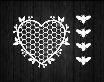 Honeycomb Heart with Bees SVG PNG for Cricut and Silhouette, Honeycomb Frame Svg, Honeycomb Template File Cut, Honeycomb Pattern Svg