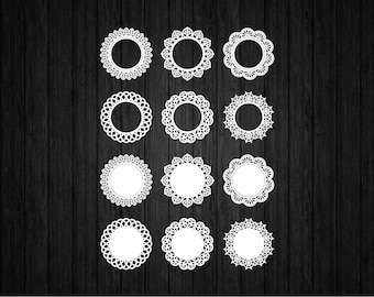12 napperons en dentelle ensemble SVG PNG pour Cricut et Silhouette, napperon en dentelle Svg, napperon de mariage Svg, marque-place napperon Svg, napperon motif Svg