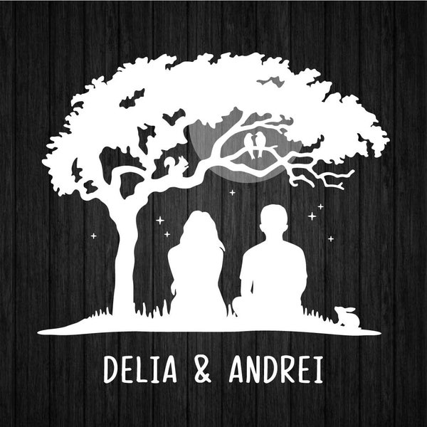 Couple Under The Tree SVG PNG for Cricut and Silhouette, Couple Cutting File, Couple SVG