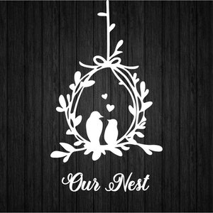 Jaula para pájaros "Nuestro nido" SVG PNG para Cricut y Silhouette, Pareja de pájaros SVG, Plantilla de pájaros Svg, Nido familiar Svg, Letrero de casa Svg, Archivo de corte de nido