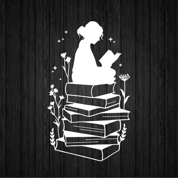 Girl Reading SVG PNG for Scrapbook Cricut and Silhouette, Girl Book Lover SVG