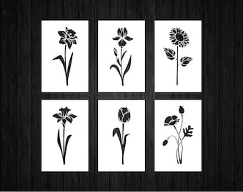 Stencil Flowers Set SVG PNG for Cricut and Silhouette, Stencil Wall Decor Svg, Floral Stencil Svg, Botanical Stencil Svg, Flowers Bundle Svg