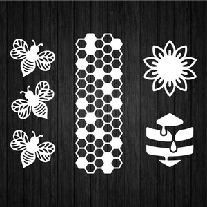 Bee Flower and Honeycomb Hive SVG PNG voor Cricut en Silhouette, Bee Bundle Svg, Honey Bee Set, Bee sjabloon Svg, honingraat patroon Svg