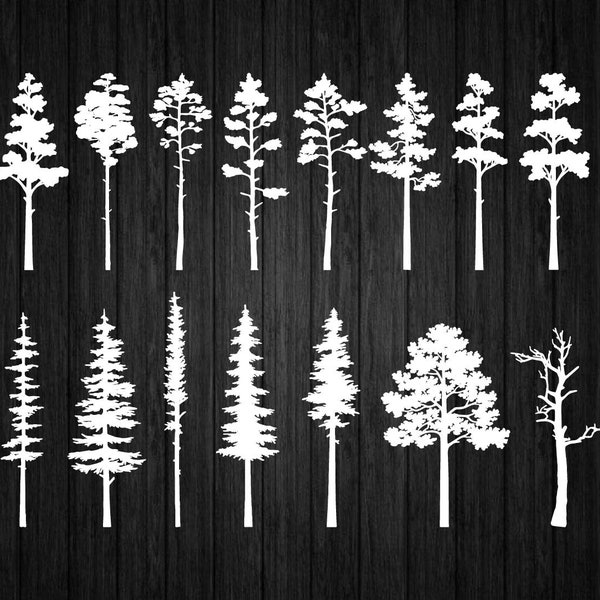 15 Forest Tall Trees Bundle SVG PNG for Cricut and Silhouette, Christmas Tree Vector Clipart