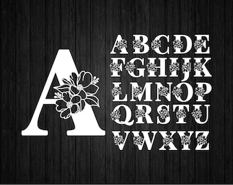 Monogram Letter A-Z for Cricut and Silhouette, Floral Alphabet Svg, Floral Letter Svg, Botanical Alphabet Svg, Flower Monogram Letter Svg