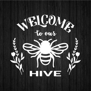 Welkom bij onze Hive SVG PNG voor Cricut en Silhouette, Bee Sign Svg, Bee Hive Frame Svg, Bee Door Sign Svg, Honeycomb Bee Svg, Honey Bee Svg