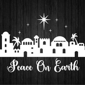 Cena de Natal em Belém SVG PNG para Cricut e Silhouette, Noite Santa de Natal SVG, Cenário de Inverno, Nascimento de Jesus SVG, Camiseta de Natal