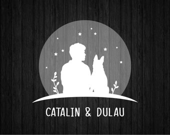 Hombre con su perro Marco SVG PNG para Cricut y Silhouette, Marco para mascota Svg, Nombre de papá perro Svg, Clipart de papá perro Svg, Camiseta del Día del Padre Svg