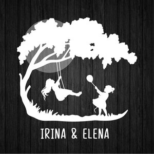 Columpio de árbol para dos hermanas SVG PNG para Cricut y Silhouette, Columpio de árbol para niñas Svg, Plantilla de hermanas Svg, Clipart de hermanas Svg, Camiseta de hermanas Svg