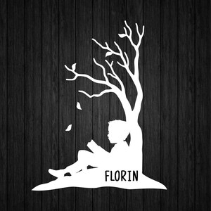 Boy Reading Under The Tree SVG PNG for Cricut and Silhouette, Book Lover Svg, Books Clipart Svg, Child Reading Svg, Books Template Svg
