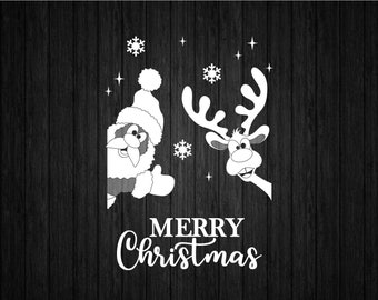 Merry Christmas Santa and Rudolph SVG PNG for Cricut and Silhouette, Christmas T-shirt Svg, Christmas Frame Svg, Winter Scenery Svg