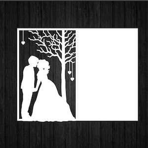 Pareja bajo la tarjeta de árbol SVG PNG para Cricut y silueta, invitación de boda Svg, novia y novio Svg