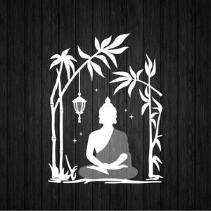 Cabana de Bambu de Buda SVG PNG para Cricut e Silhouette, Dia de Vesak SVG, Namastê SVG, Dia da Ioga SVG, Árvore de Buda SVG, Meditação Budista SVG