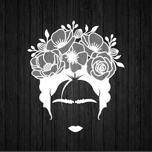 Frida mit Mohnblumen SVG PNG für Cricut und Silhouette, Blumenkrone Frida, Floral Frida svg, Frida Clipart svg, Frida T-shirt Template svg