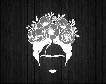 Frida mit Mohnblumen SVG PNG für Cricut und Silhouette, Blumenkrone Frida, Floral Frida svg, Frida Clipart svg, Frida T-shirt Template svg