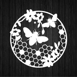 Lentekrans met bijen SVG PNG Cricut en silhouet, bijenkrans Svg, honingraatkrans Svg, honingbij sjabloon Svg, honingraatpatroon Svg