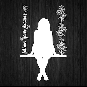 Woman on a Lilies Swing SVG PNG for Cricut and Silhouette, Girl Swing Svg, Motivational Svg, Affirmation Svg, Woman Swing Svg, Mother&#39;s Day