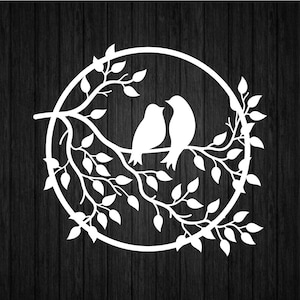 Pájaros en una rama SVG PNG para Cricut y Silhouette, Decoración de pared de pájaros Svg, Plantilla digital de pájaros Svg, Marco de rama Svg, Plantilla de pájaros Svg