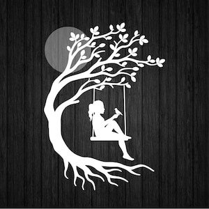 Ragazza che dondola con uccello SVG PNG per Cricut e Silhouette, Ragazza che dondola SVG, File di taglio Ragazza che dondola