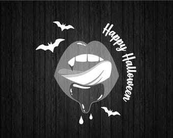 Lábios de vampiro de Halloween pingando sangue SVG PNG para Cricut e Silhouette, Presas de Drácula SVG, Camiseta de Halloween SVG, Clipart de Halloween SVG