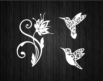 Hummingbird and Flowers Bundle SVG PNG for Cricut and Silhouette, Hummingbird Svg, Lacy Birds Set Svg, Birds Template Svg, Bird File Cut