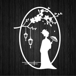 Modello digitale PNG SVG Geisha giapponese per Silhouette e Cricut, Geisha Svg, Geisha File Cut