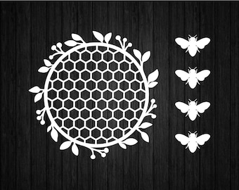Honeycomb Heart with Bees SVG PNG for Cricut and Silhouette, Honeycomb Frame Svg, Honeycomb Template File Cut, Honeycomb Pattern Svg