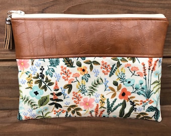 Floral Clutch Personalized Gift for Her Small Travel Organizer Monogrammed Zipper Pouch Rifle Paper Co Clutch Mothers Day Gift Under 30