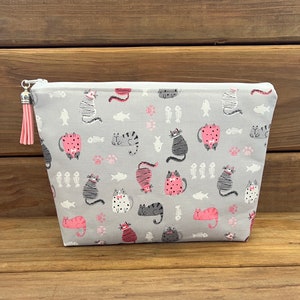 Bolsa de maquillaje con diseño de gatos y peces, bolsa organizadora de carteras con diseño de gatos, bolsa con cremallera, estuche para lápices con diseño de gatito, bolsa de maquillaje, regalo para dama de honor