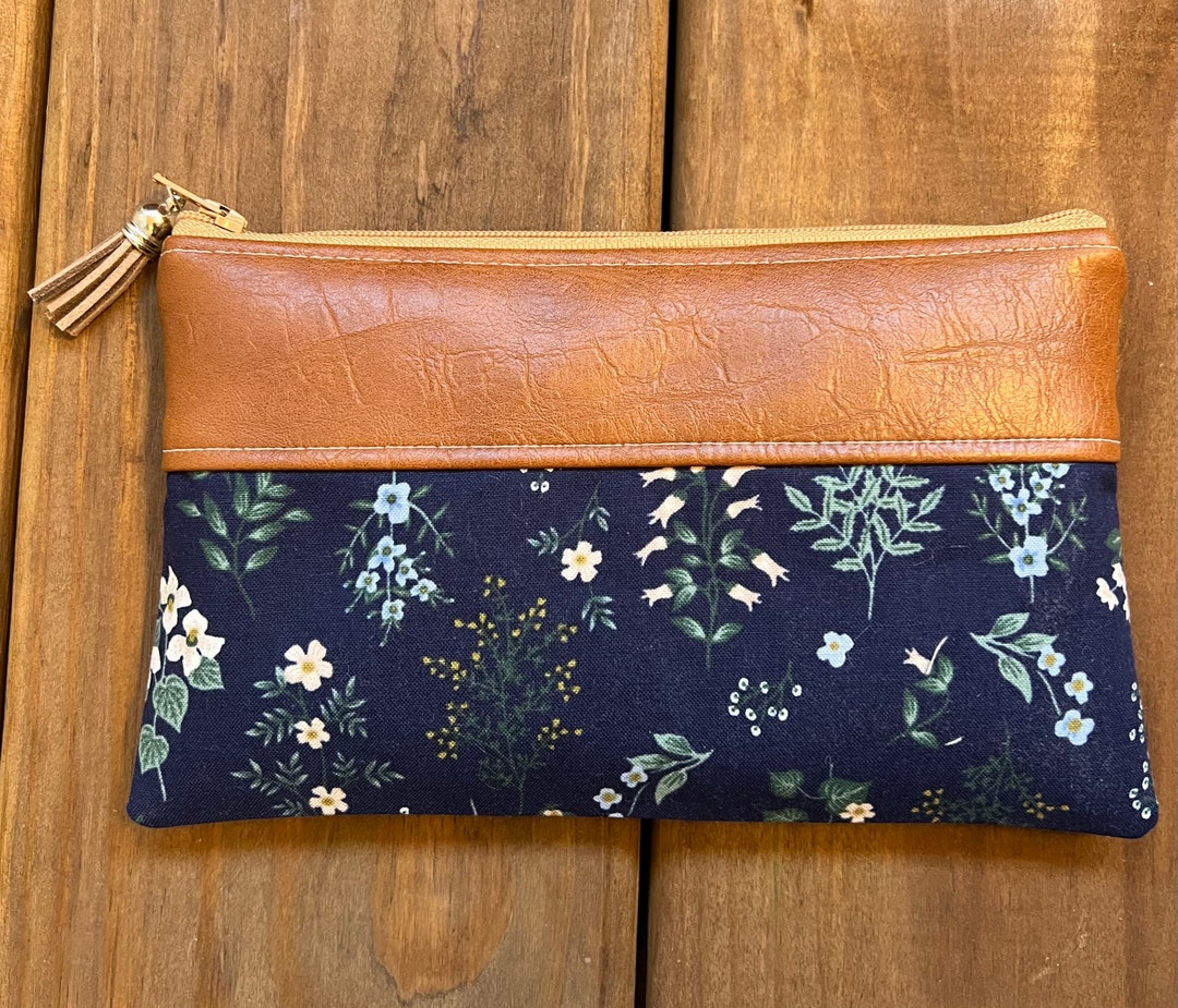 Small Rifle Paper Navy Hawthorne Zipper Pouch Floral Vegan Etsy