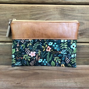 Rifle Paper Navy Amalfi Zipper Pouch, Floral Vegan Leather Bag, Floral Makeup Bag, Cosmetic Bag, Floral Pencil Case, Bridesmaid Gift, Clutch