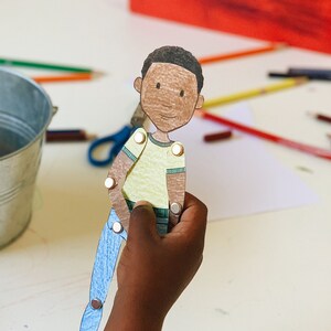 Articulated Paper Doll/Puppet Coloring Page African American Boy Printable Digital Download image 3