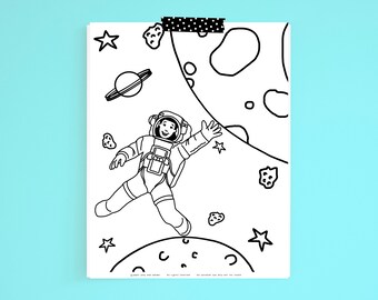 Coloring Page African American Girl Astronaut in Space Printable Digital Download